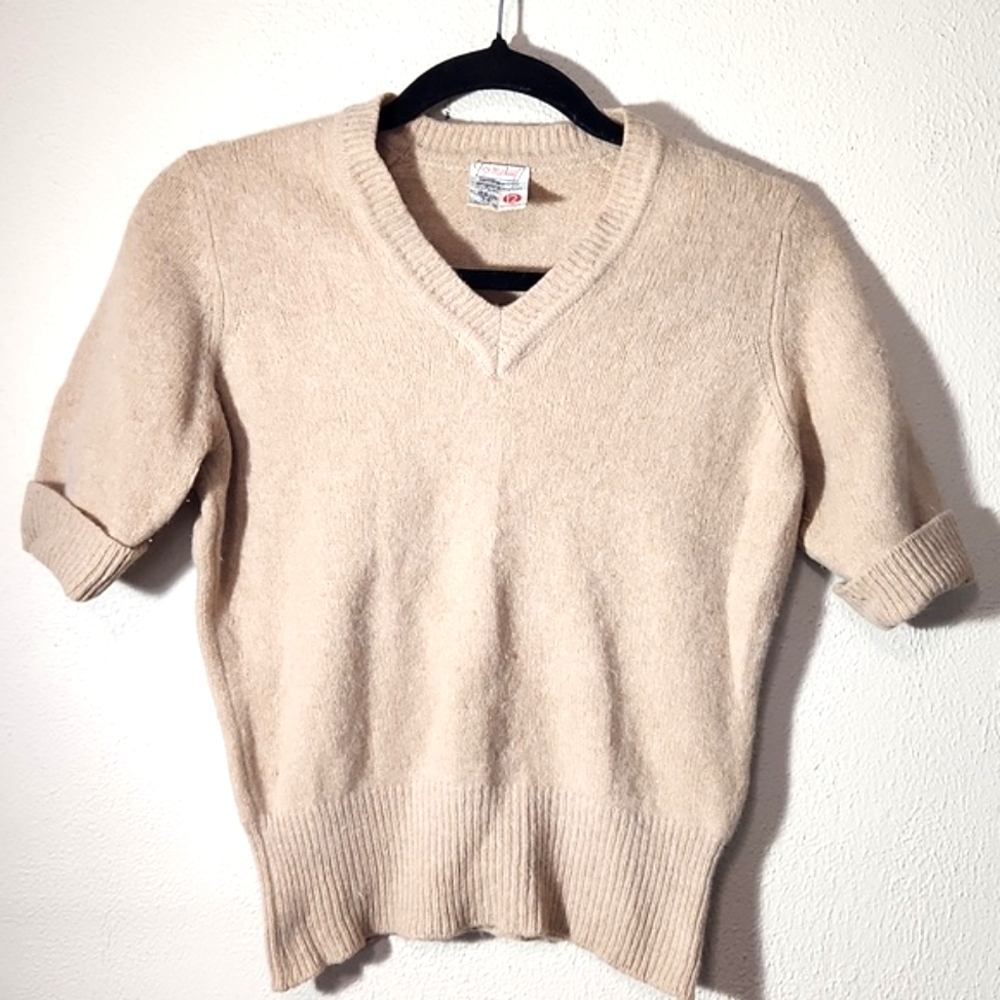 Vintage St Michael Lambswool Angora Short Sleeve Sweater Made in UK Size Small
